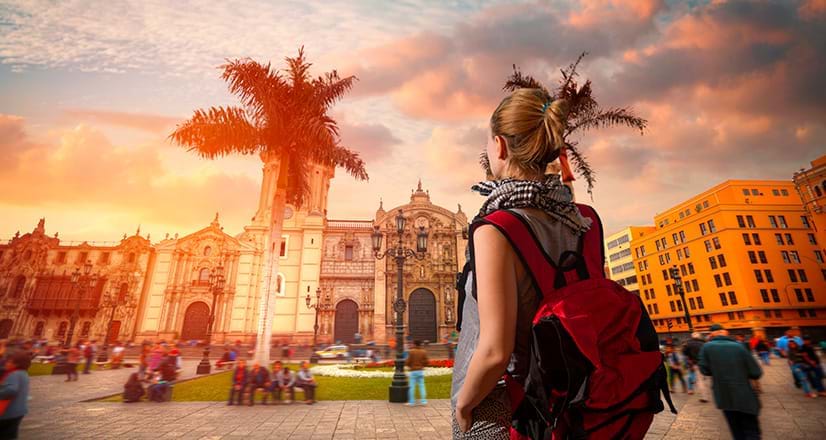 Tourist in Plaza de Armas of Lima